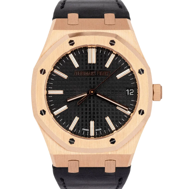 PAPERS Audemars Piguet Royal Oak Black 41mm Rose Gold 15510OR.OO.D002CR.02 BOX