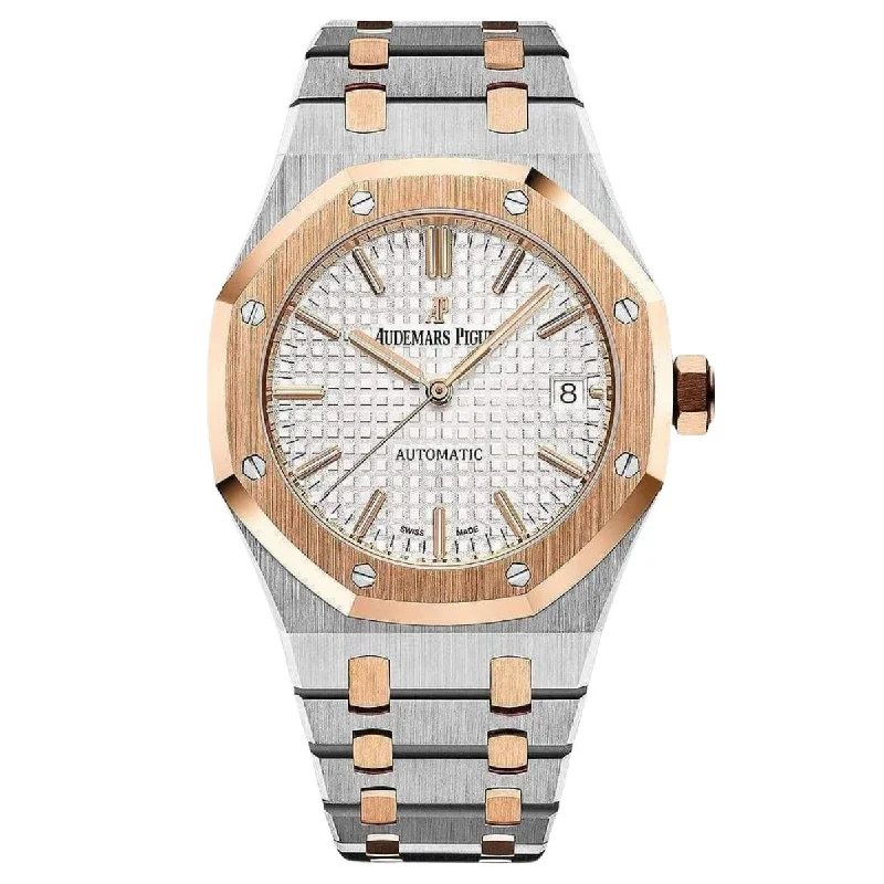 Audemars Piguet Royal Oak 37mm Silver Dial Two-Tone Rose Gold/Steel Watch 15450SR.OO.1256SR.01 Box Papers