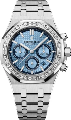 Audemars Piguet Royal Oak 38mm Chronograph White Gold Blue Dial Diamond Bezel - 26318BC.ZZ.1256BC.01