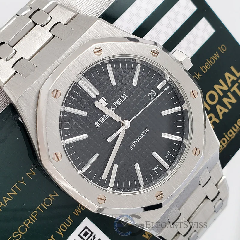 Audemars Piguet Royal Oak 41mm Black Dial Stainless Steel Watch 15400ST.OO.1220ST.01 Box Papers