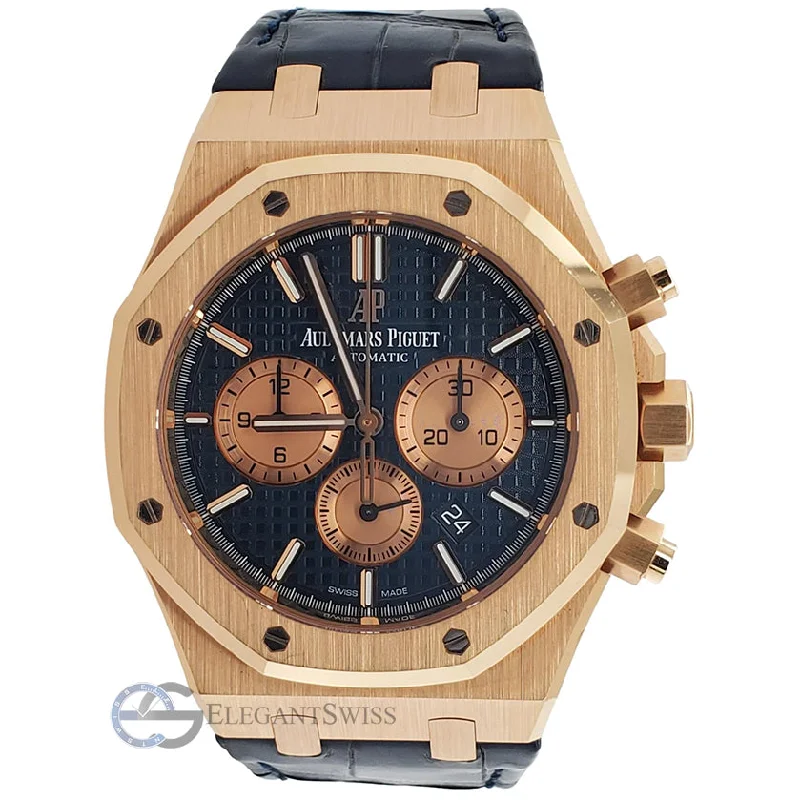 Audemars Piguet Royal Oak 41mm Chronograph Blue Dial Rose Gold Watch Box Papers