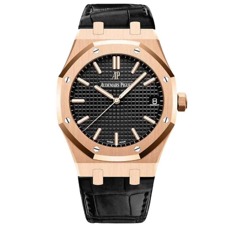 Audemars Piguet Royal Oak 41mm Black Dial Rose Gold Watch 15500OR.OO.D002CR.01 Box Papers