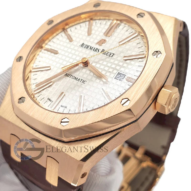 Audemars Piguet Royal Oak 41mm Silver Dial Rose Gold Watch Box Papers 15400OR