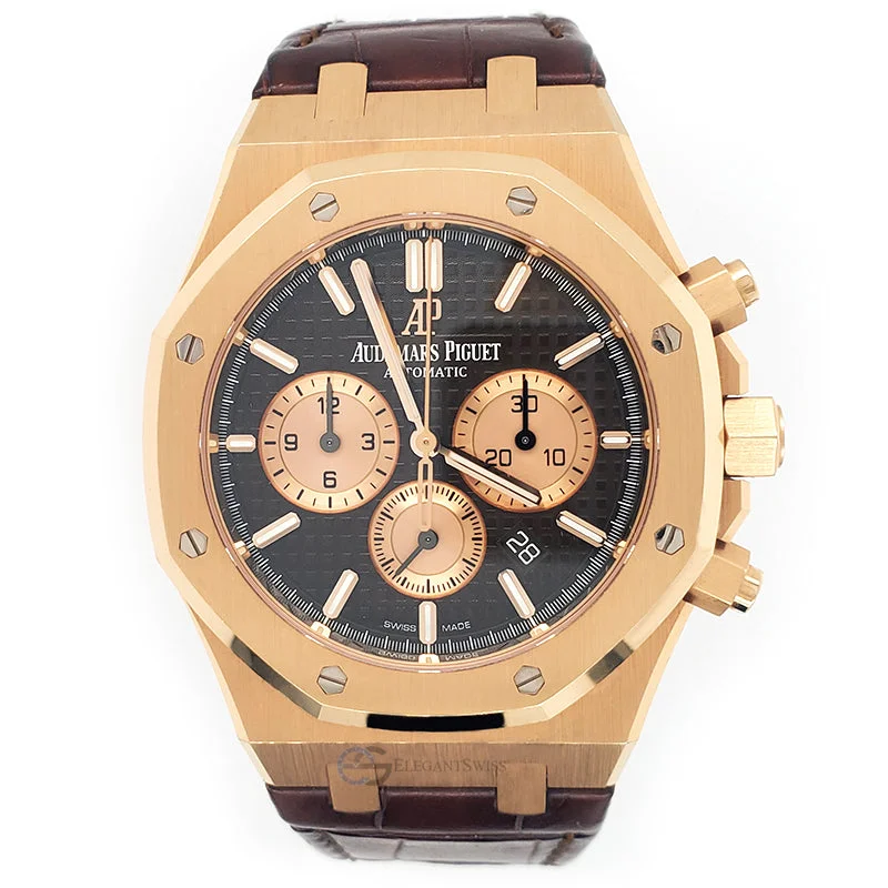 Audemars Piguet Royal Oak 41mm Chronograph Brown Dial Rose Gold Watch Box Papers